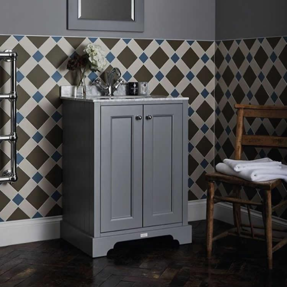 Photo of Bayswater Plummett Grey 600mm 2 Door Vanity Unit & Worktop Lifestyle Image