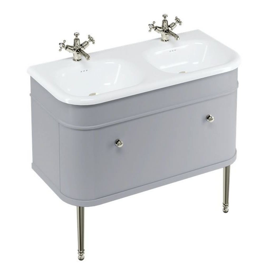 Burlington Chalfont 1000mm Double Basin & Grey Vanity Unit With Nickel Legs
