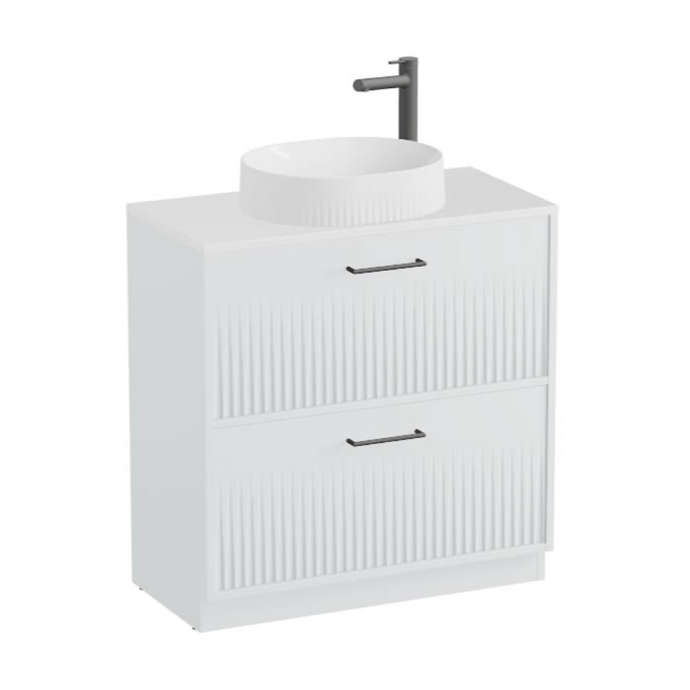 Vado Safari Fluted 800mm Arctic White Floorstanding Vanity Unit & Gloss White Worktop