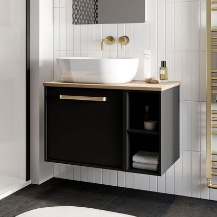 Lifestyle image of Crosswater Infinity 700mm Matt Black Vanity Unit & Worktop