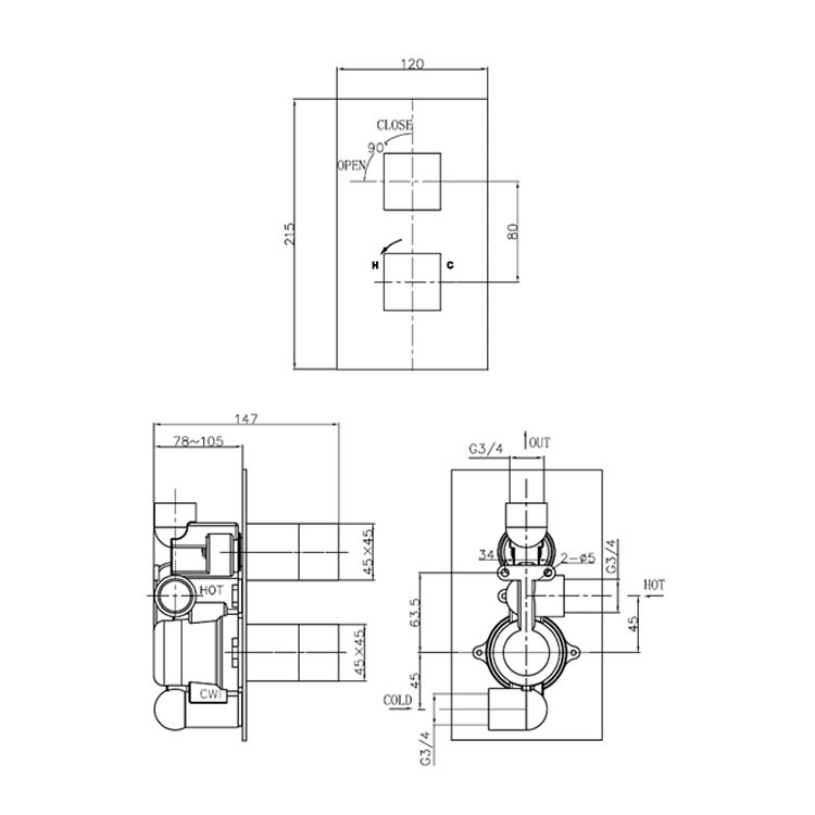 Crosswater Water Square Shower Head & Twin Shower Valve with Diverter