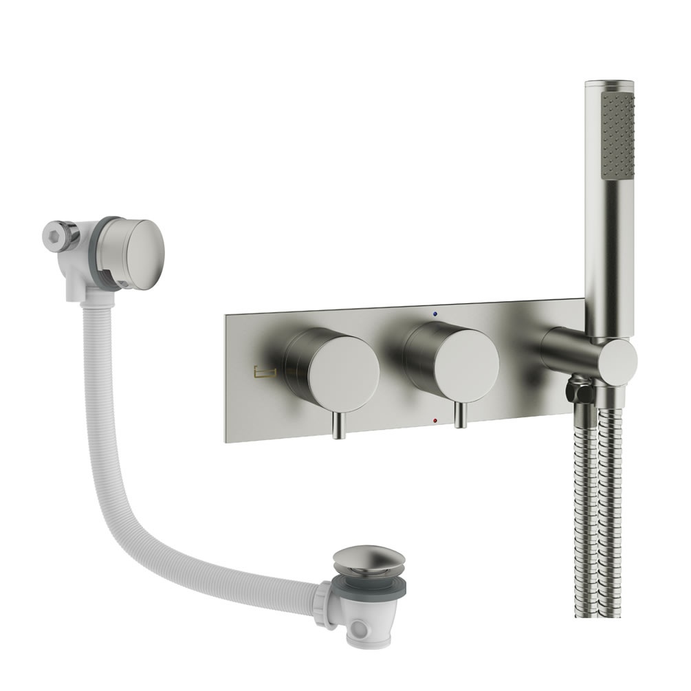 Cutout image of Crosswater Design Brushed Nickel Dual Outlet Bath Filler Set