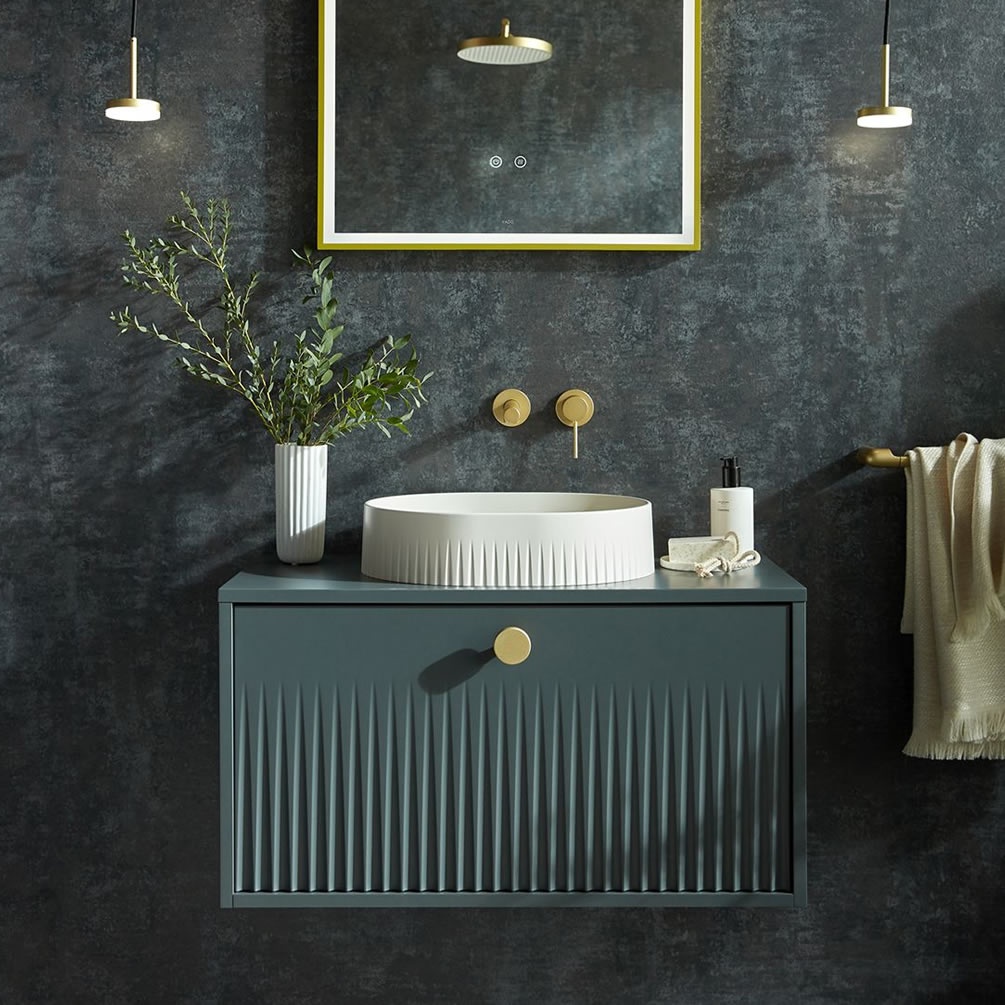 Vado Safari Fluted 800mm Charcoal Grey Wall Hung Vanity Unit & Worktop