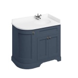 Product Cut out image of the Burlington Minerva 980mm Right Handed Curved Worktop & Blue Freestanding Vanity Unit with white worktop