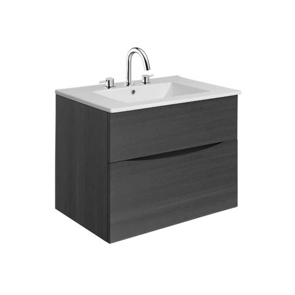 Product Cut out image of the Crosswater Glide II Steelwood 700mm Double Drawer Unit with Ceramic 3 Tap Hole Basin