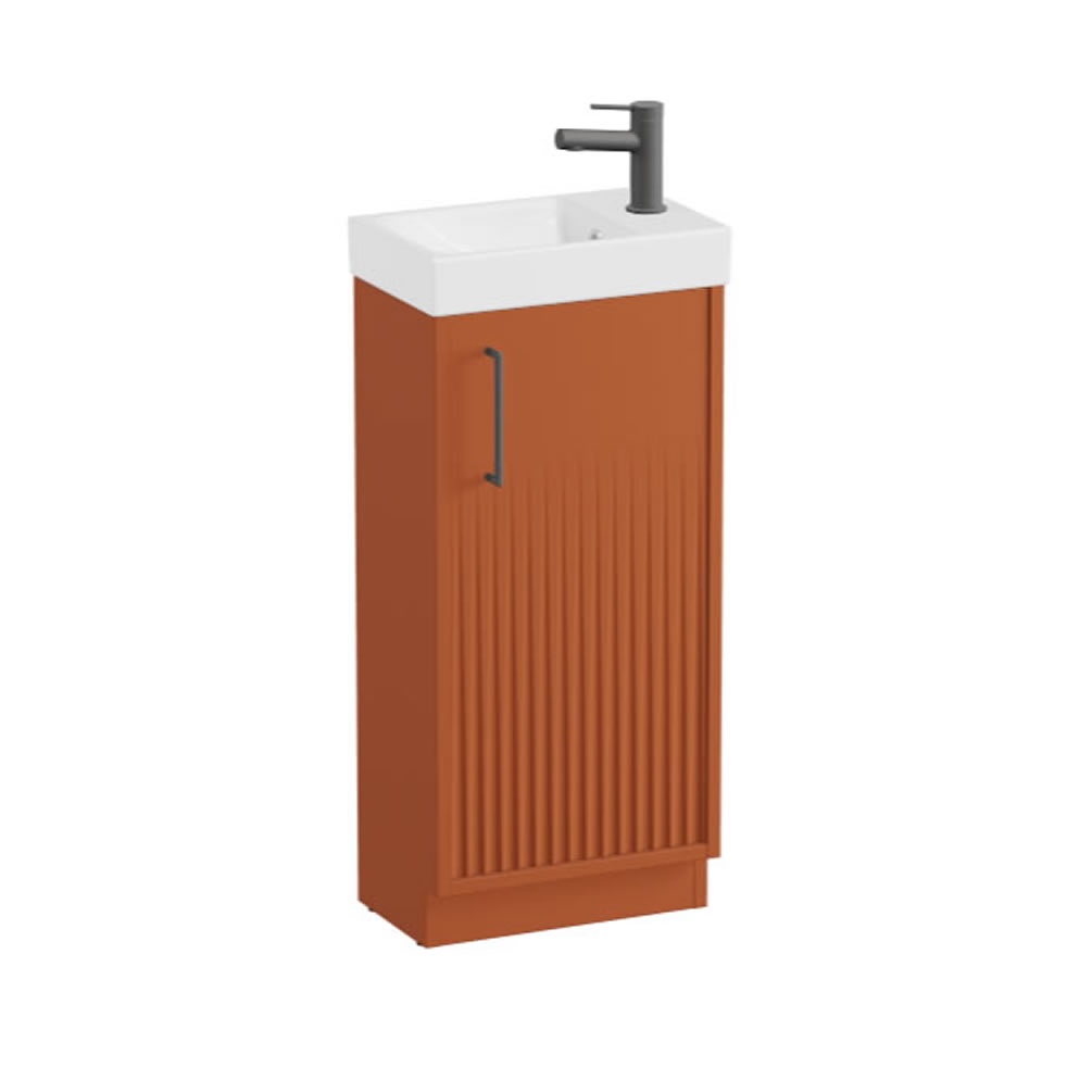 Vado Safari Fluted 400mm Terracotta Floor Mounted Cloakroom Vanity Unit & Ceramic Basin