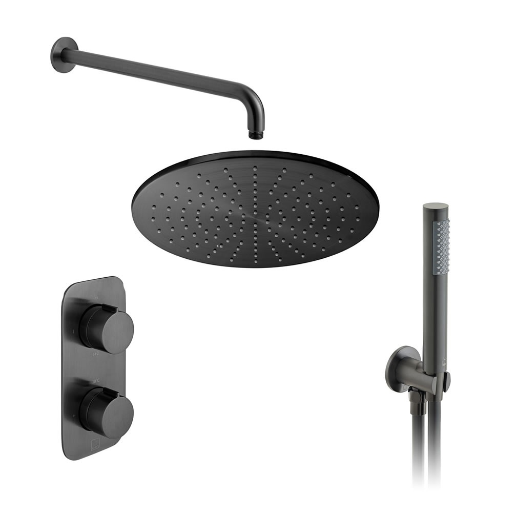Cutout image of Vado Individual Brushed Black Dual Outlet Shower Set