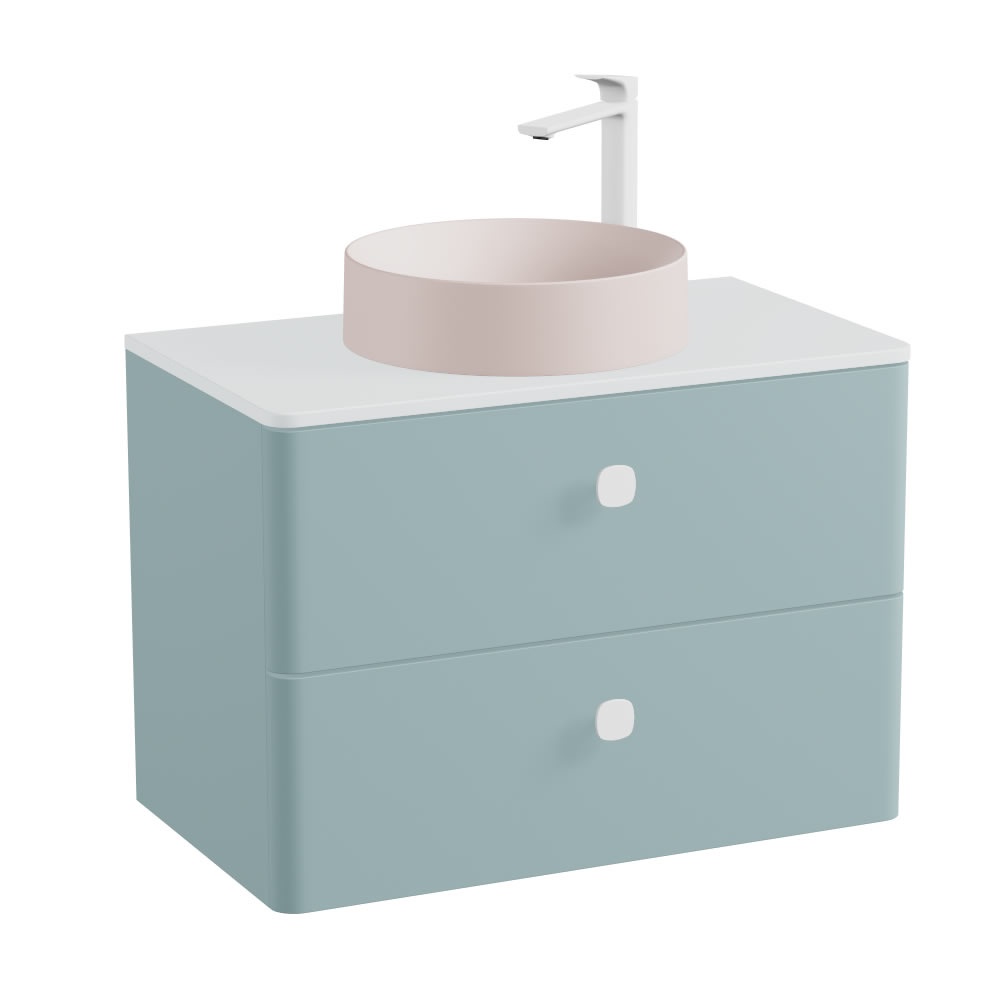 Vado Cameo 800mm Arctic White Wall Hung 2 Drawer Vanity Unit, Worktop & Pink Basin