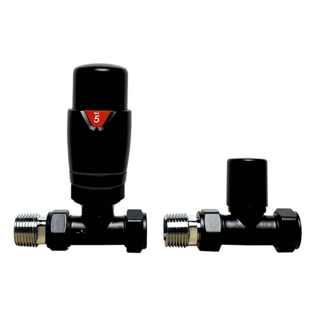 Cutout image of Radox Black Thermostatic Straight Valves