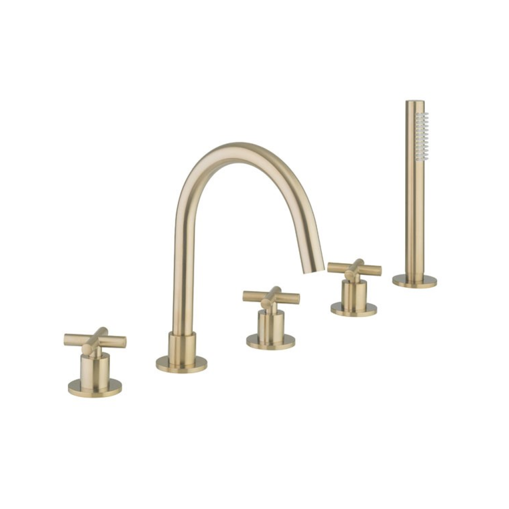 Photo of Crosswater MPRO Brushed Brass Crosshead Bath 5 Hole Set Cutout