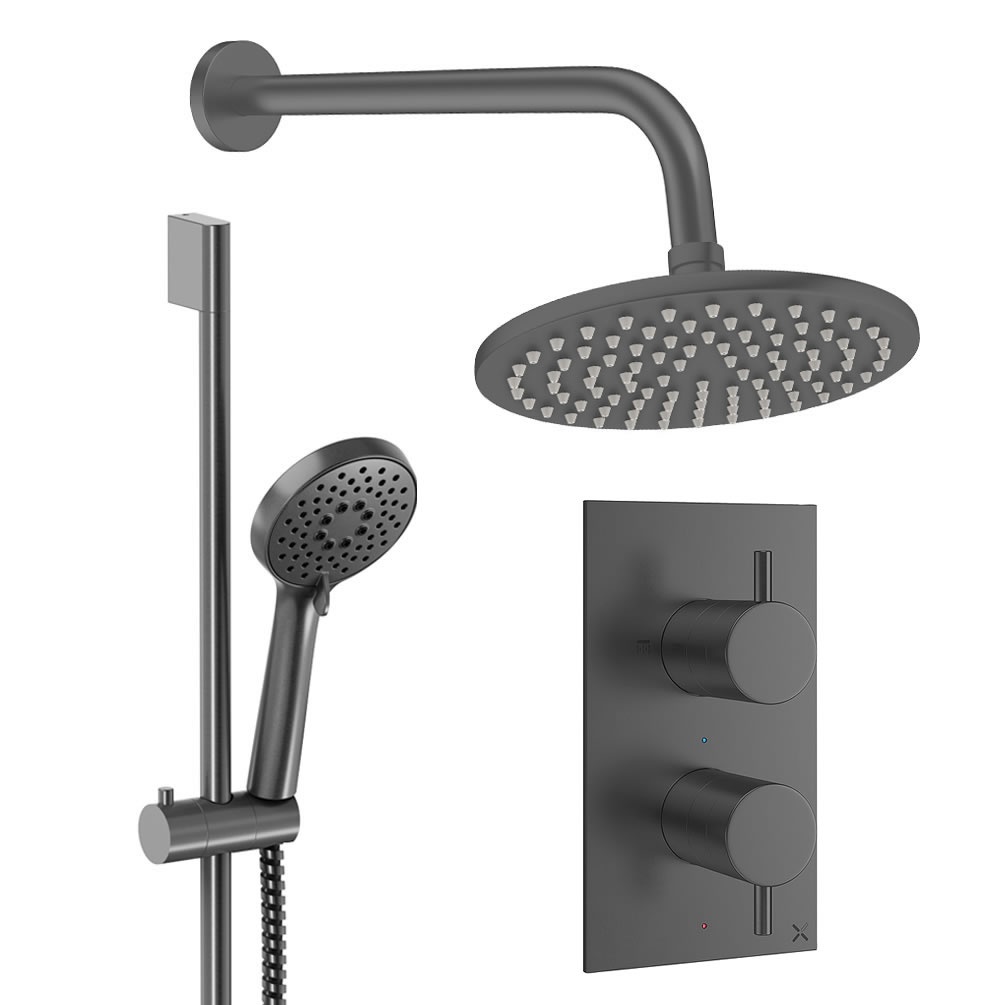 Cutout image of Crosswater Design Slate Dual Outlet Slide Rail Shower Set