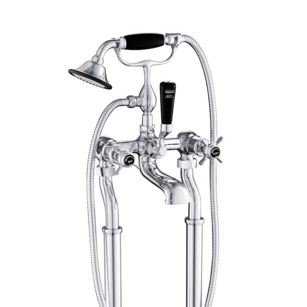 Photo of JTP Grosvenor Pinch Floorstanding Bath Shower Mixer with Kit - Black Indices