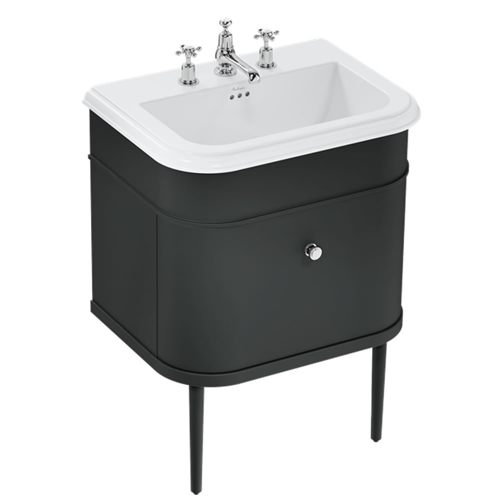 Burlington Chalfont 650mm Ceramic Basin, Matt Black Wall Hung Unit & Legs