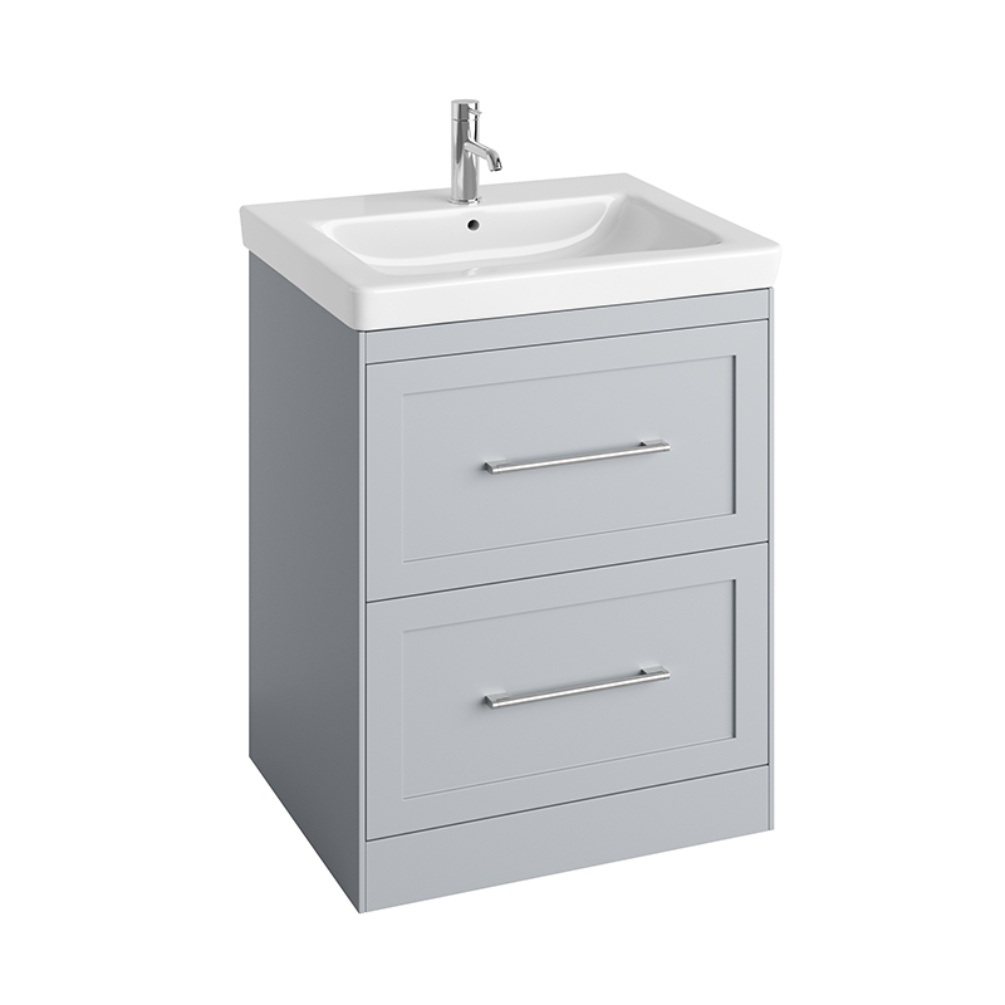 Product Cut out image of the Abacus Concept Shaker Stone Grey 600mm Basin & Freestanding Vanity Unit with Chrome Furniture Handles