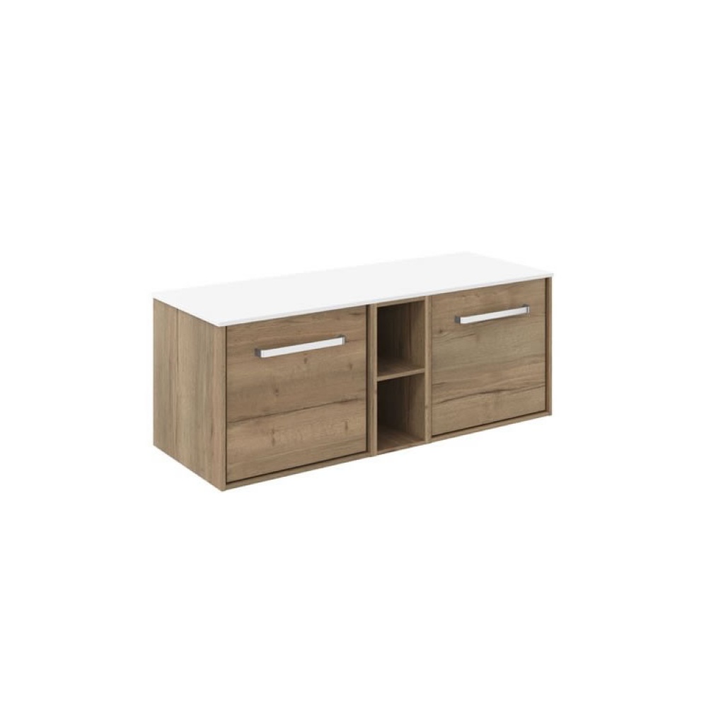 Cutout image of Crosswater Infinity 1200mm Windsor Oak Vanity Unit & Polar White Worktop
