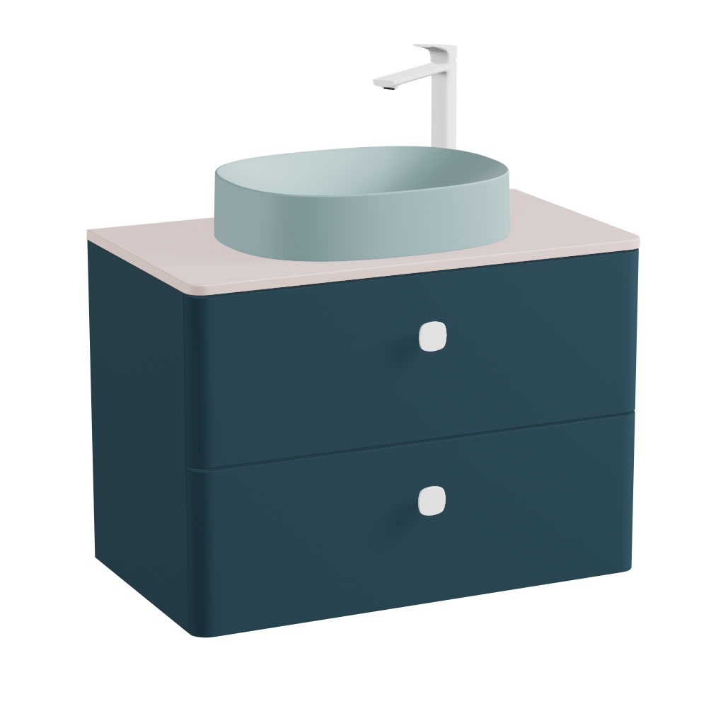 Vado Cameo 800mm Atlantic Blue Wall Hung 2 Drawer Vanity Unit, Pink Worktop & Cove Basin
