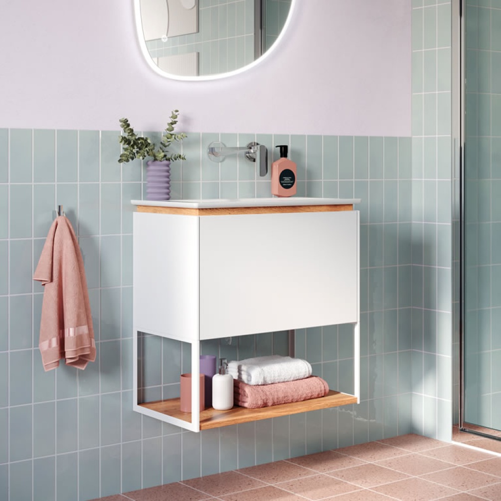 Lifestyle image of Crosswater Mada 600mm Matt White Wall-Hung Vanity Unit & Basin