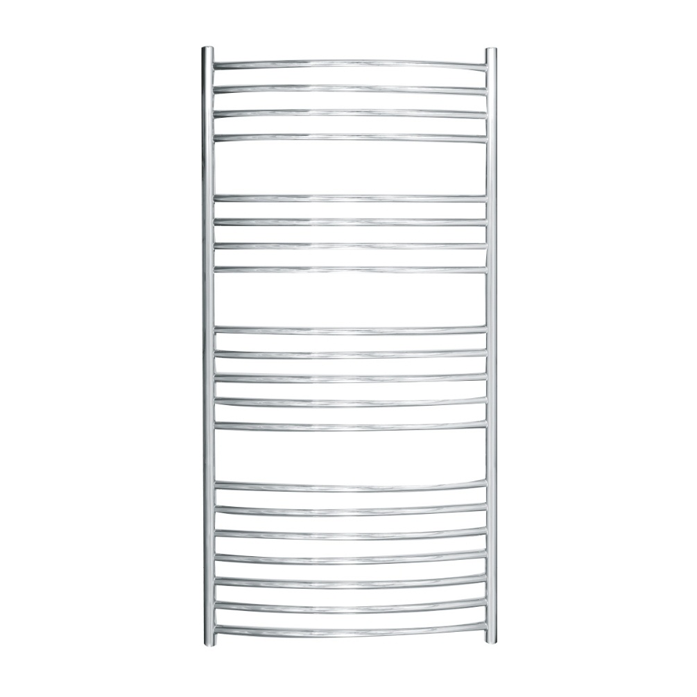 Cut out image of the The Sussex Range by JIS Adur 1250mm x 620mm Polished Stainless Steel Curved Heated Towel Rail