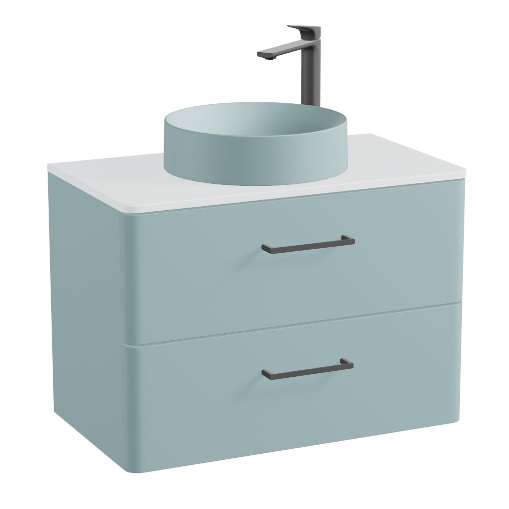 Vado Cameo 800mm Cove Blue Wall Hung 2 Drawer Vanity Unit, Arctic Worktop & Cove Basin