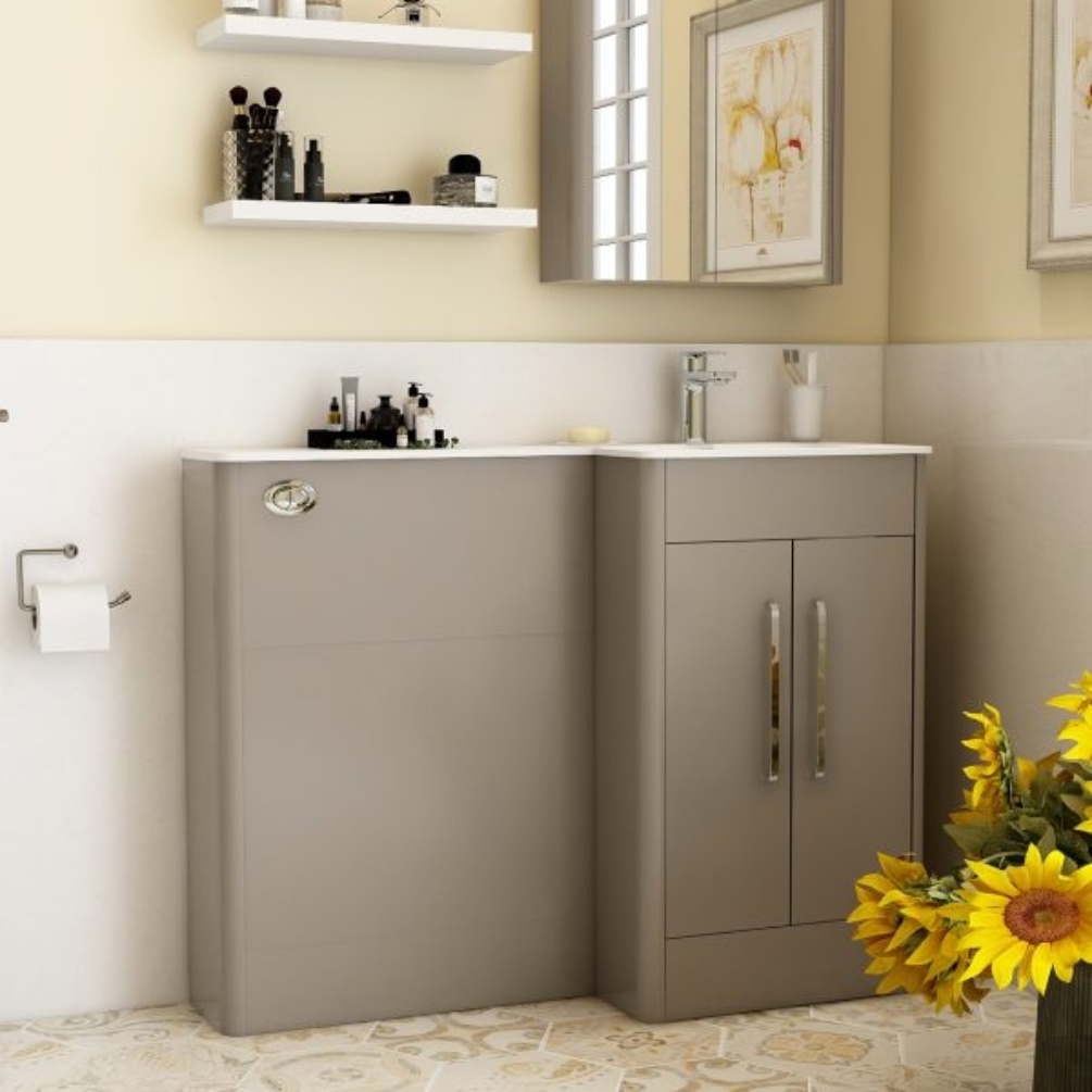 Imex Suburb Matt Ash 600mm 2 Door Right Handed Toilet & Sink Vanity Unit Lifestyle