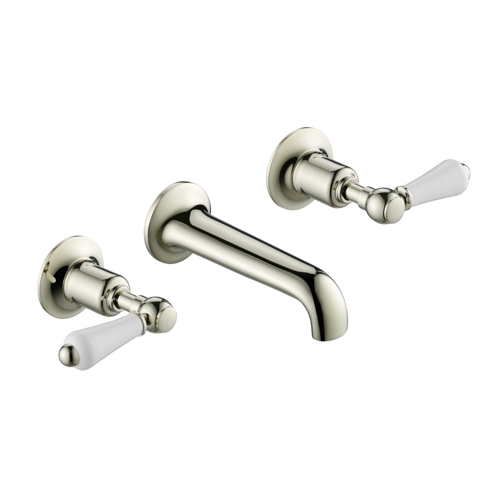 JTP Grosvenor Lever Nickel Wall Mounted 3 Hole Basin Mixer Cut Out