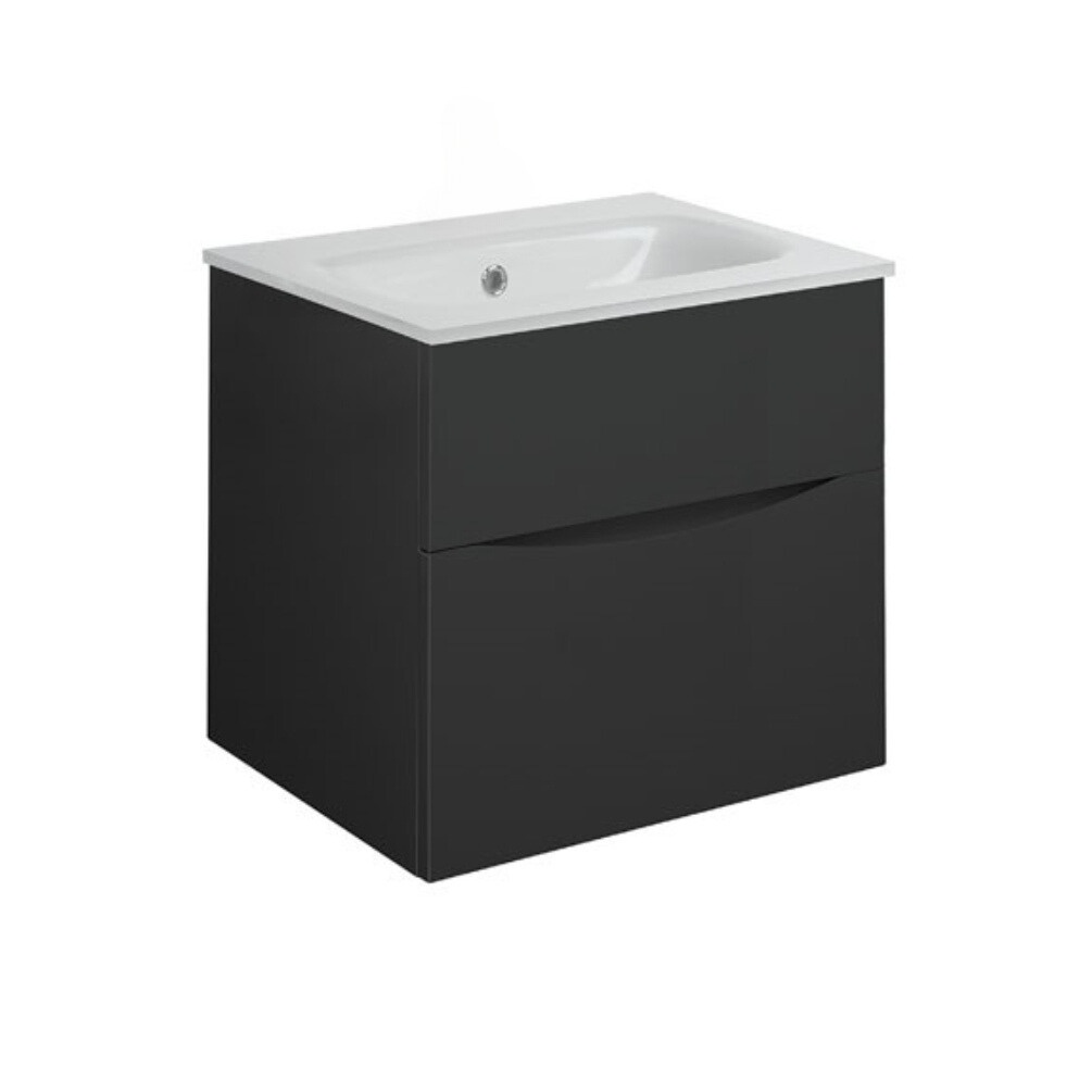 Product Cut out image of the Crosswater Glide II Matt Black 500mm Double Drawer Unit with Ice White Glass 0 Tap Hole Basin