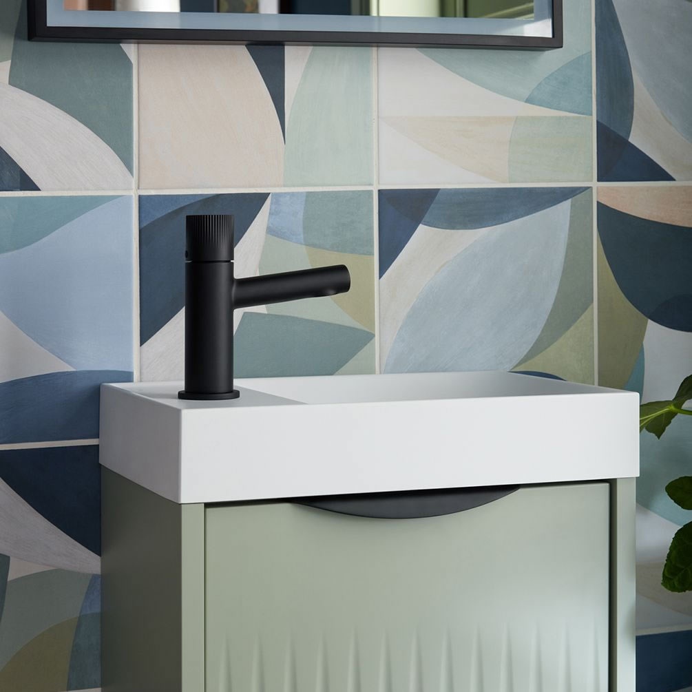 Vado Safari Leverless Fluted Matt Black Mini Mono Basin Mixer - Lifestyle Image 1