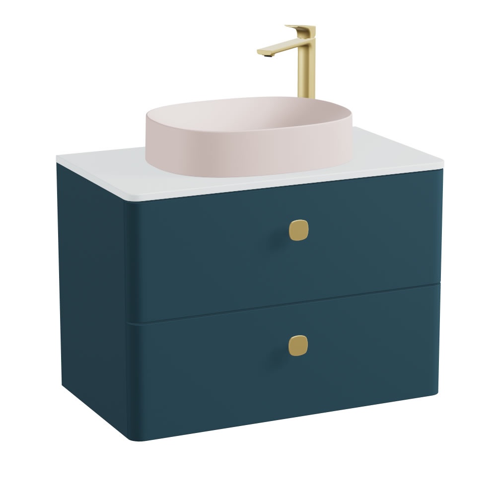 Vado Cameo 800mm Atlantic Blue Wall Hung 2 Drawer Vanity Unit, Arctic Worktop & Pink Basin