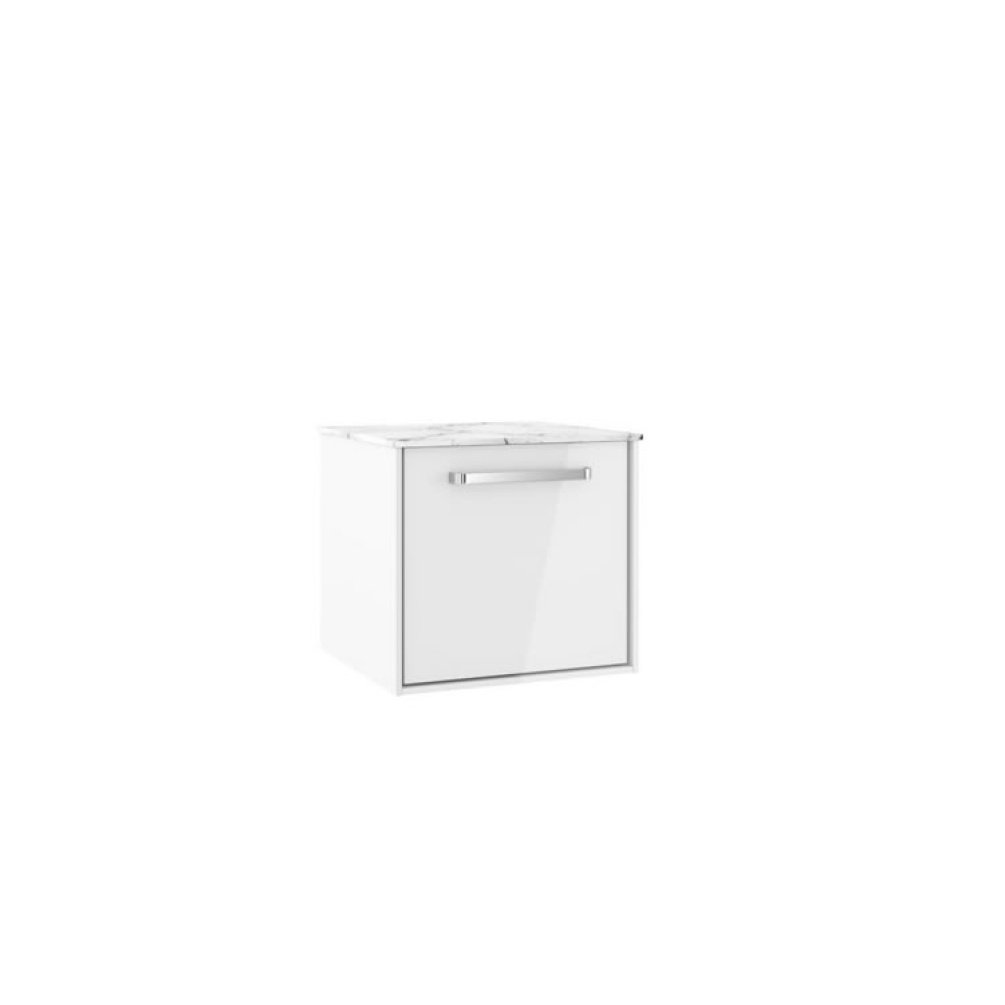 Cutout image of Crosswater Infinity 500mm White Gloss Vanity Unit & Carrara Marble Worktop