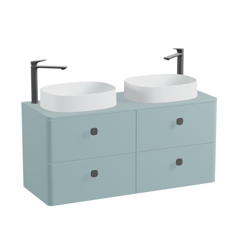 Vado Cameo 1200mm Cove Blue Wall Hung 4 Drawer Vanity Unit, Worktop & Arctic White Oval Basins