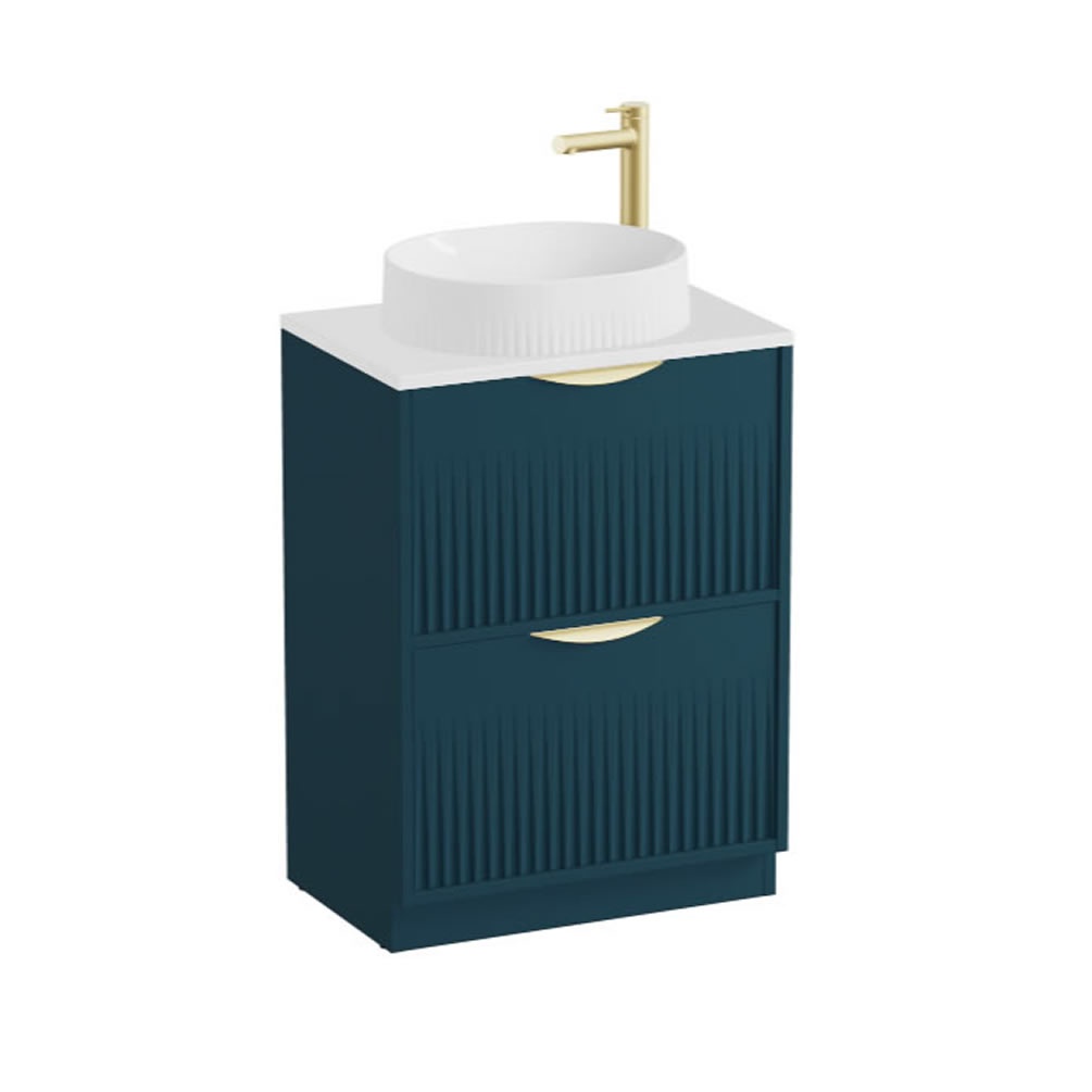 Vado Safari Fluted 600mm Atlantic Blue Floorstanding Vanity Unit & Gloss White Worktop