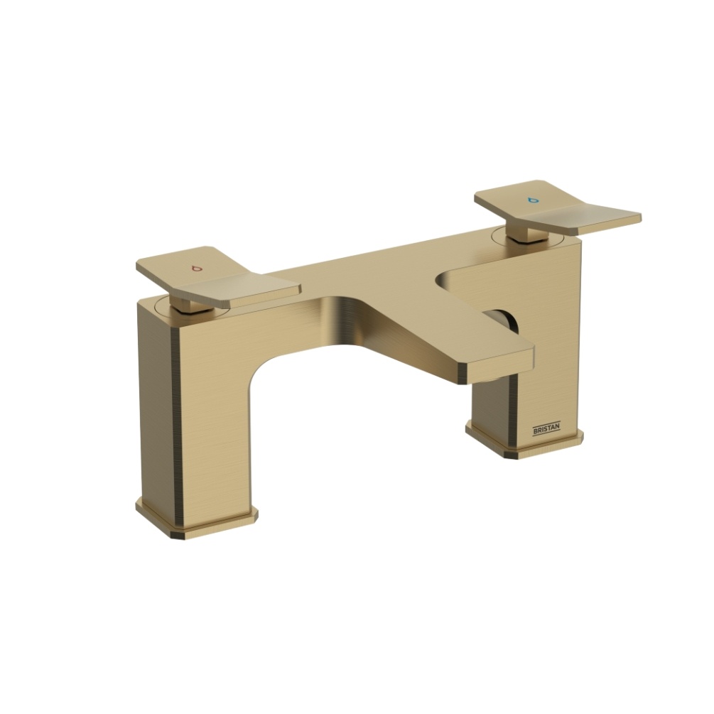 Cut out image of the Bristan Tangram Brushed Brass Deck Mounted Bath Filler