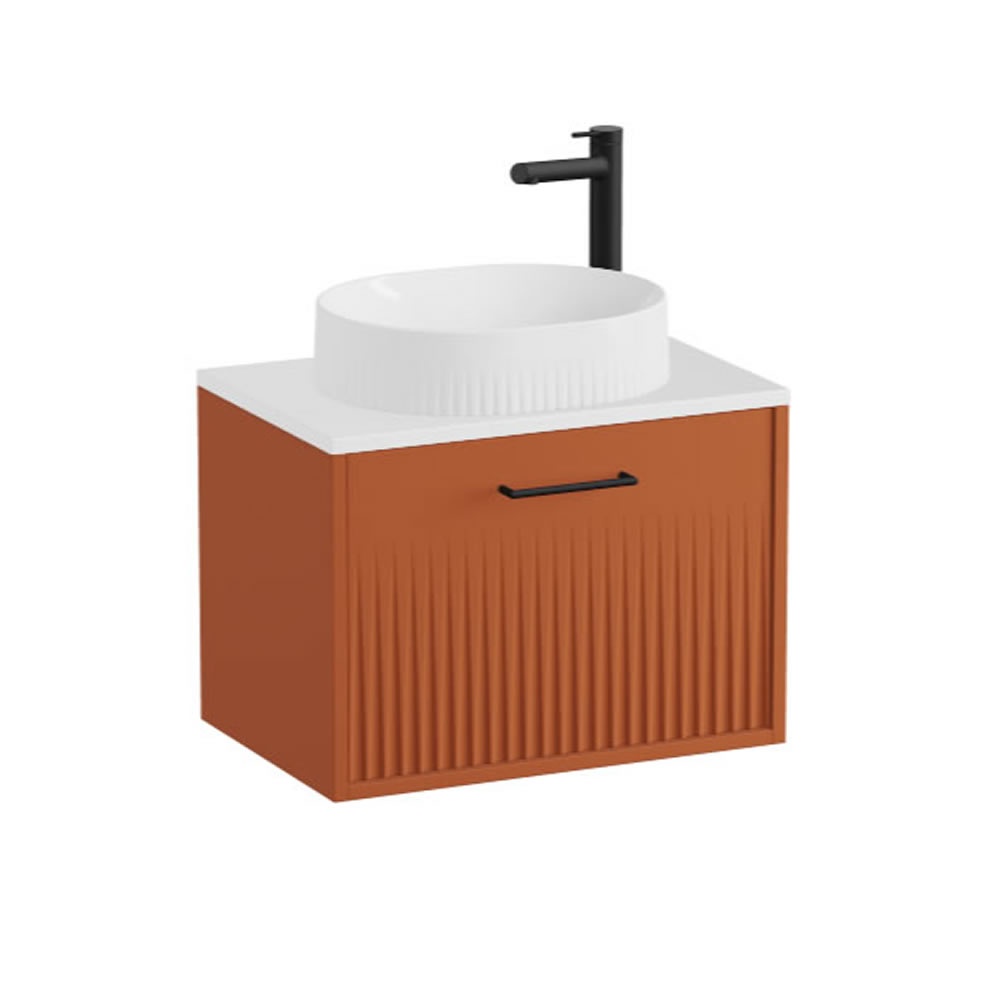 Vado Safari Fluted 600mm Terracotta Wall Hung Vanity Unit & Gloss White Worktop
