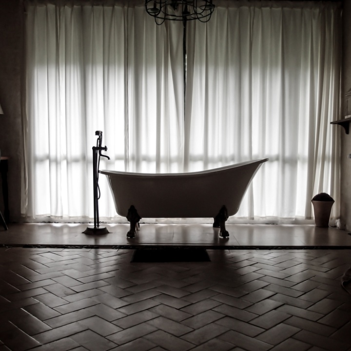 Lifestyle image of a silhouette slipper bath in a dark bathroom