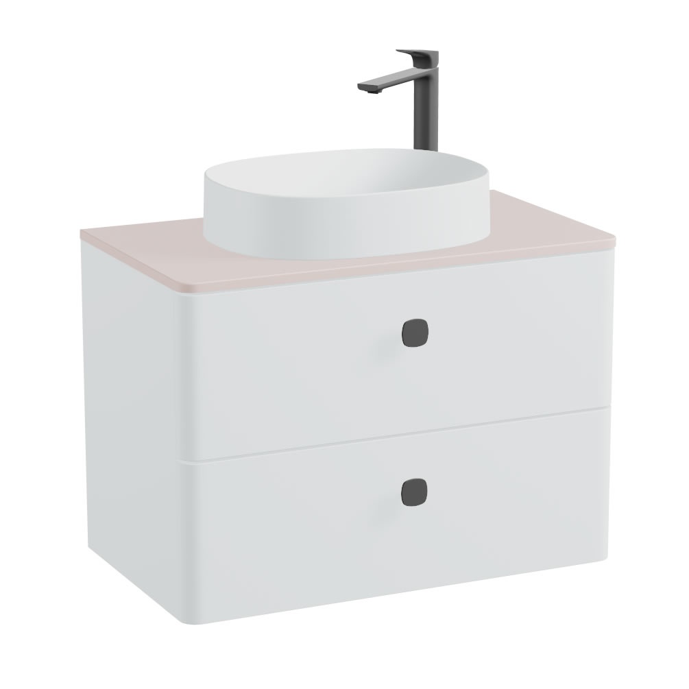 Vado Cameo 600mm Arctic White Wall Hung 2 Drawer Vanity Unit, Pink Worktop & Arctic Basin