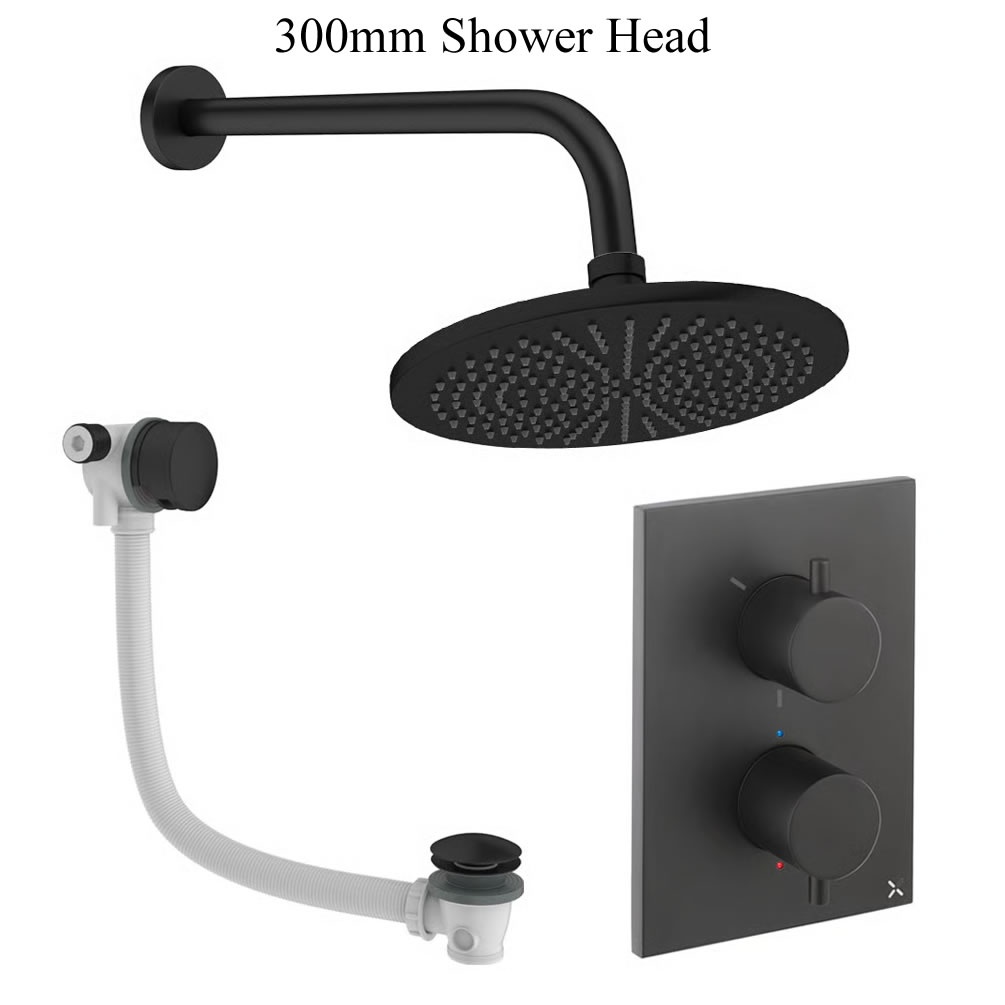 Cutout image of Crosswater Crossbox Matt Black Dual Outlet Shower Bath Set