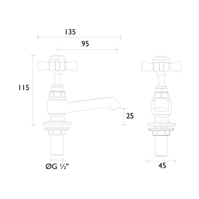 Heritage Dawlish Vintage Gold Basin Pillar Taps Sanctuary Bathrooms