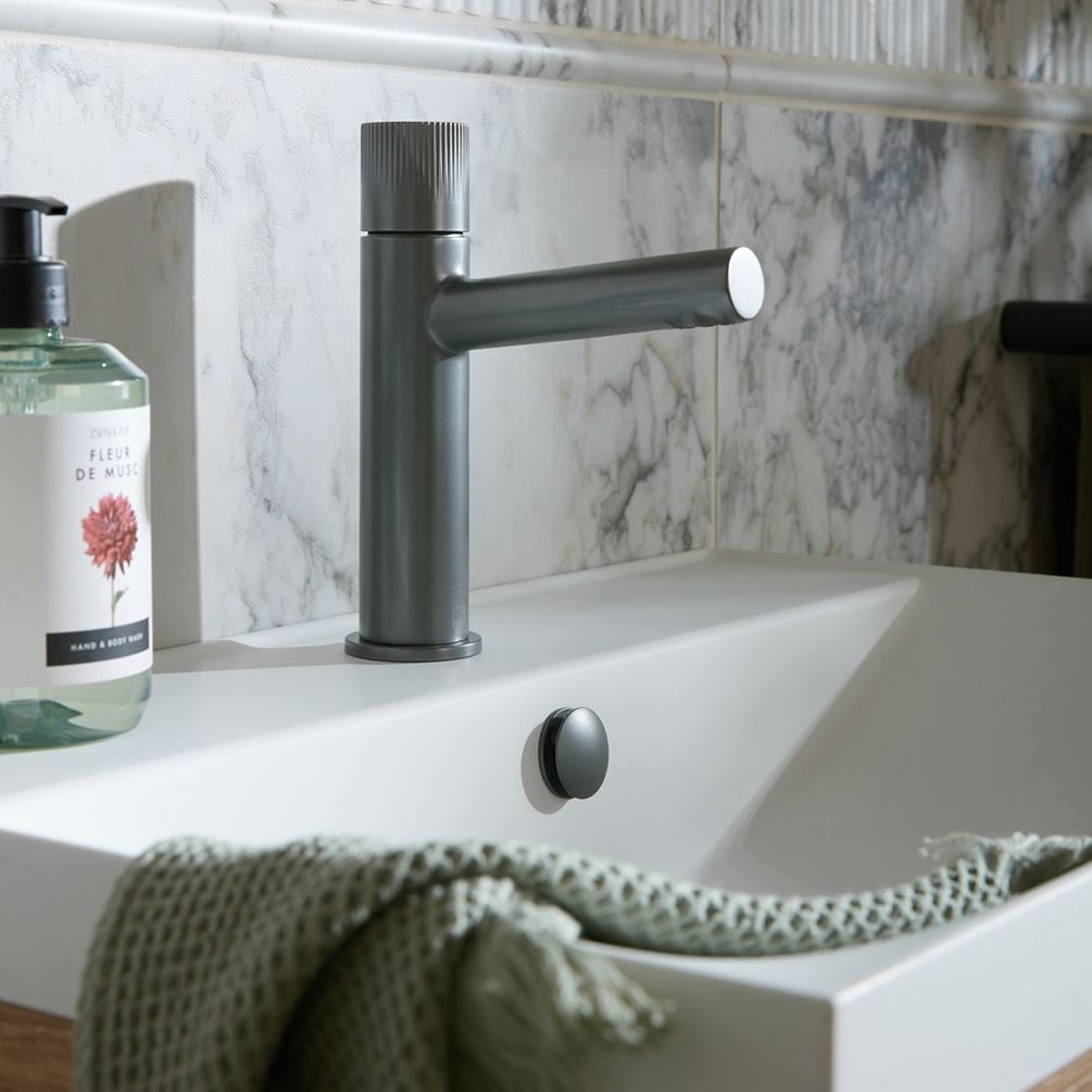 Vado Safari Leverless Fluted Pewter Mono Basin Mixer - Lifestyle Image