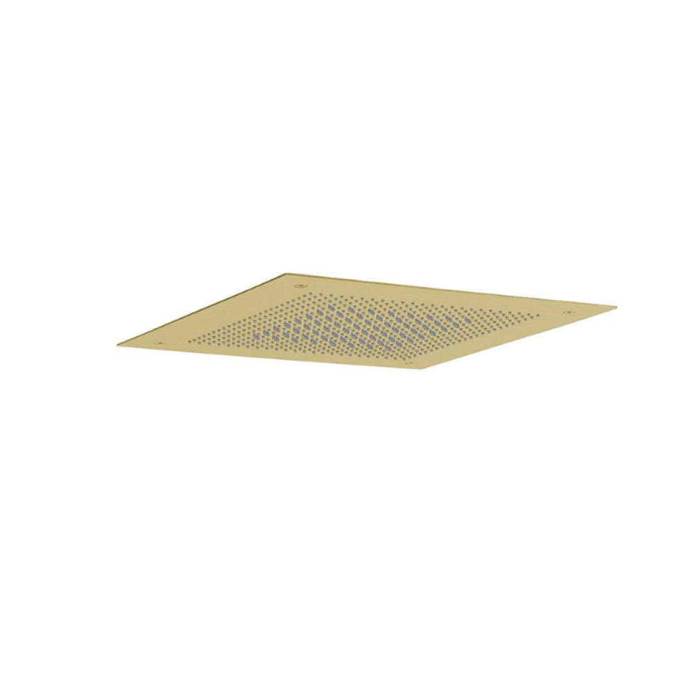 Product Cut out image of the Crosswater Tranquil 380 Multi Flow Brushed Brass Recessed Shower Head from a low angle