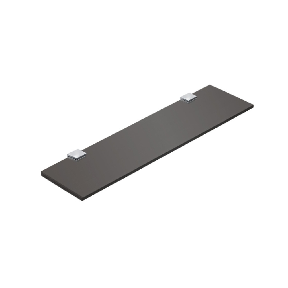 Product Cut out image of the Origins Living Pier 500mm Black Glass Shelf with chrome brackets