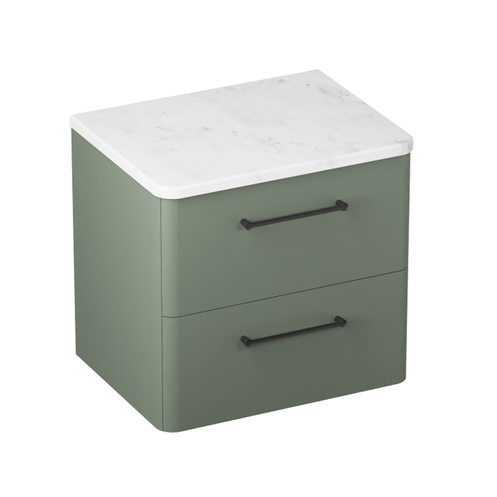 Product cut out photo of Britton Bathrooms Camberwell Earthy Green 800mm Wall Hung Vanity Unit with Black Handles and worktop C60DDG