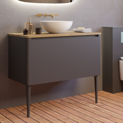 Photo of Crosswater Artist Onyx Black 1000mm Unit & Solid Oak Worktop Lifestyle