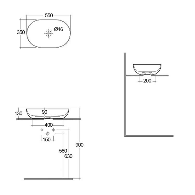 RAK Feeling Matt Black 550mm Oval Countertop Basin | Sanctuary Bathrooms