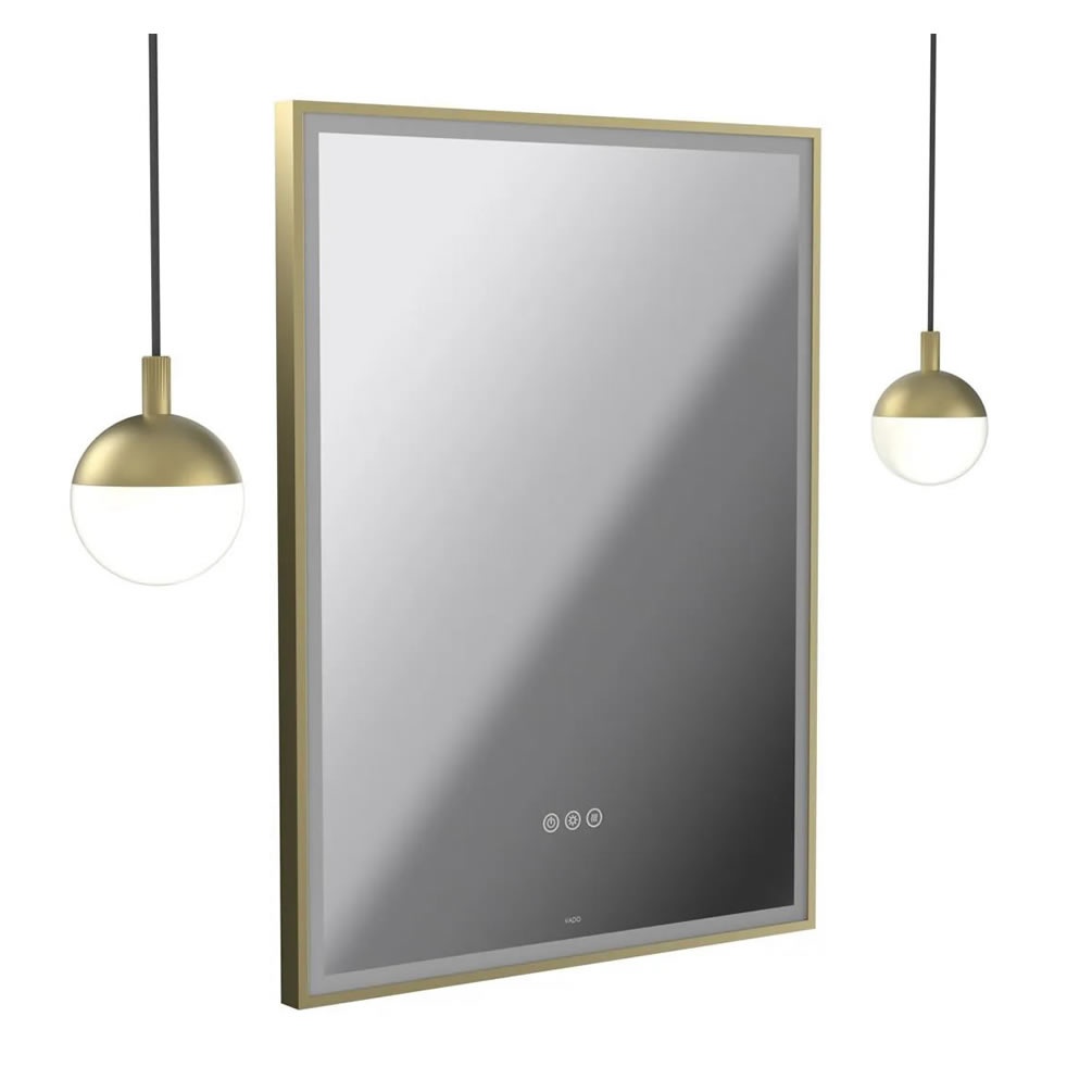 Vado Safari Satin Brass 600mm Illuminated Mirror With 2 Pendant Globe Lights