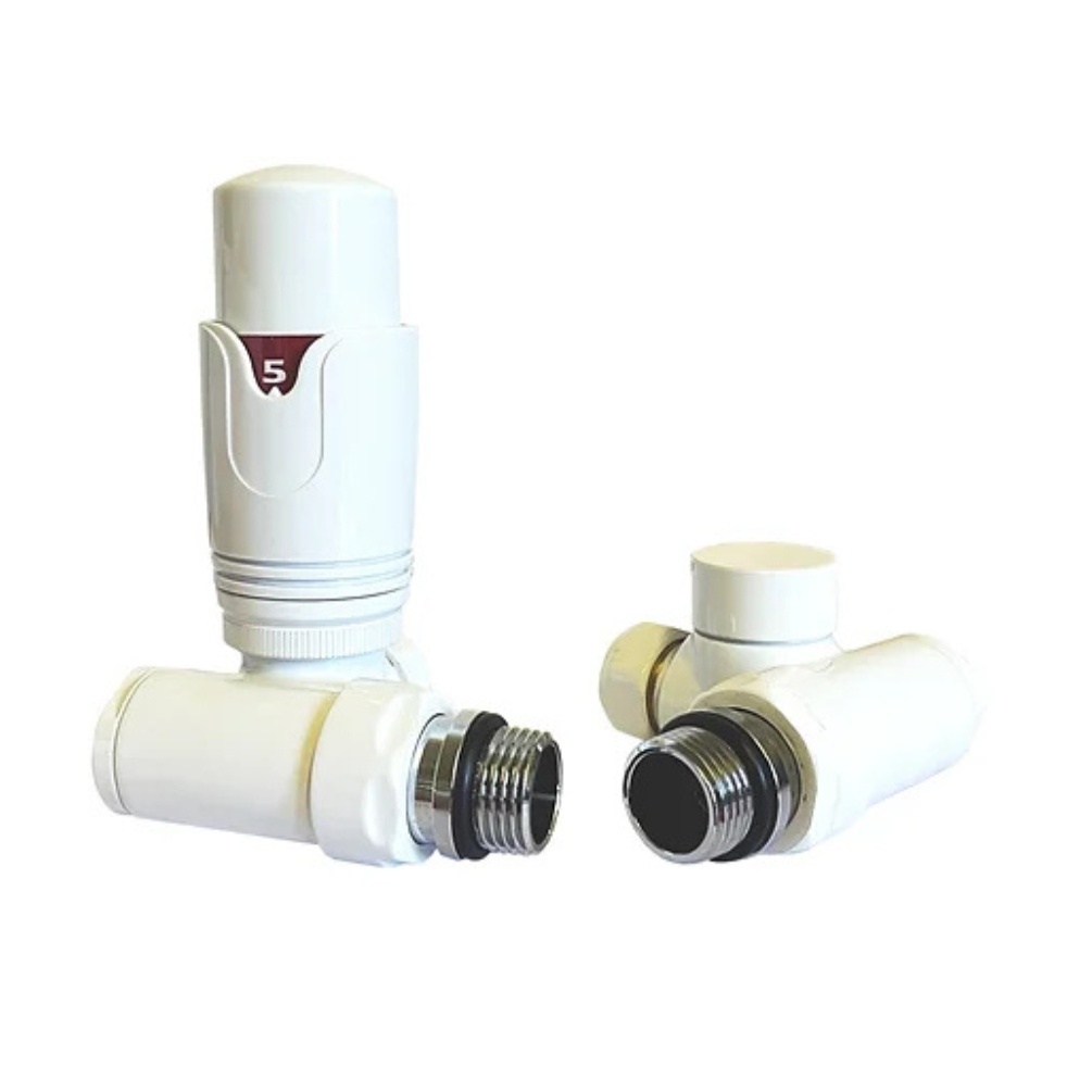Product cut out image of the Radox White Thermostatic Dual Fuel Corner Valves