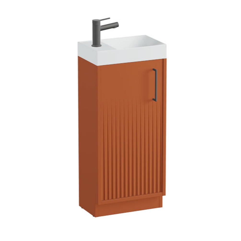 Vado Safari Fluted 400mm Terracotta Floor Mounted Cloakroom Vanity Unit & Arctic Basin