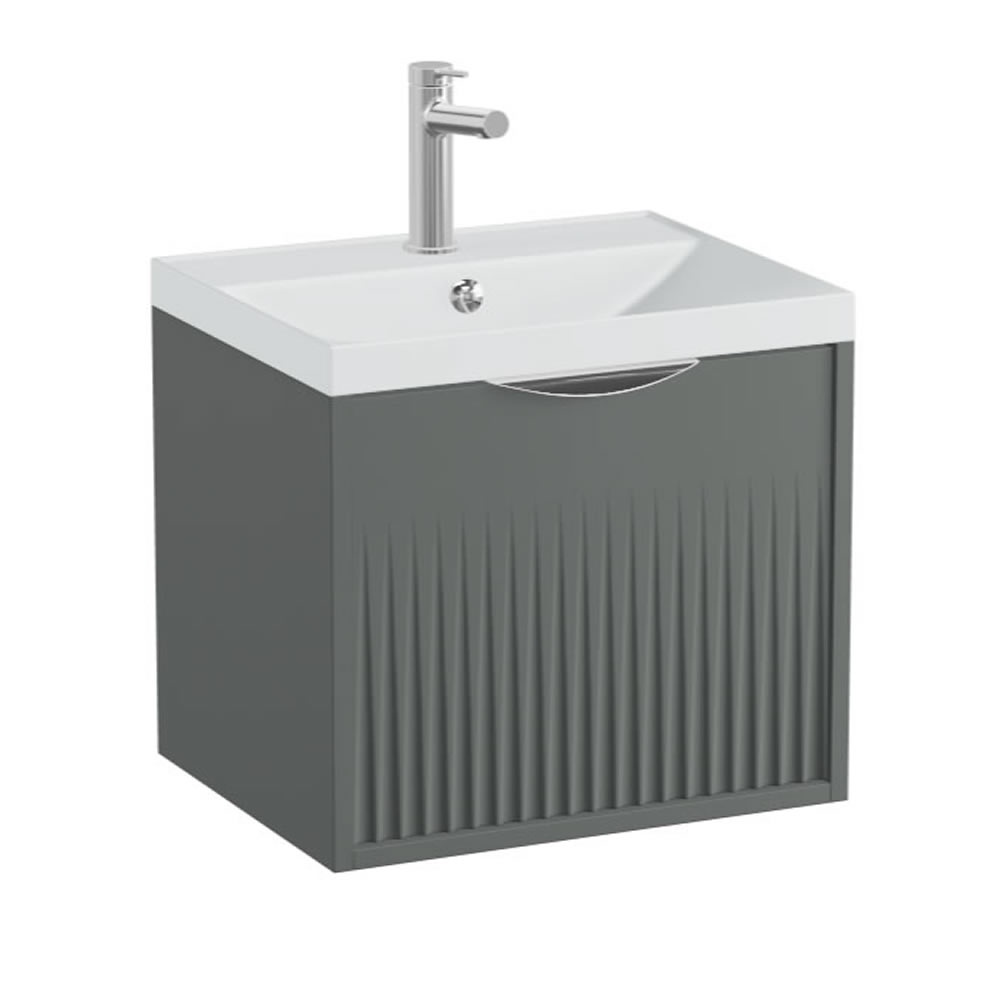 Vado Safari Fluted 500mm Charcoal Grey Wall Hung Vanity Unit & Mineral Basin