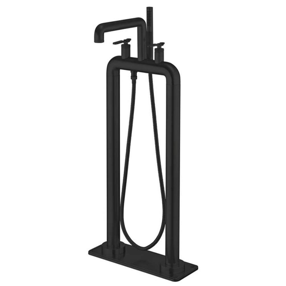 Cutout image of Crosswater UNION Matt Black Freestanding Bath Shower Mixer & Floor Plate