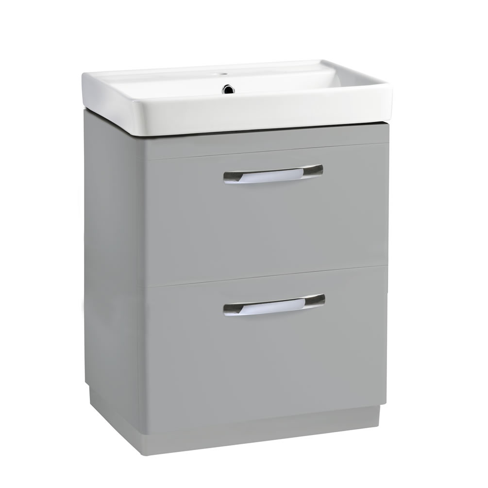 Tavistock Compass 600mm Gloss Light Grey Freestanding Double Drawer Unit & Basin