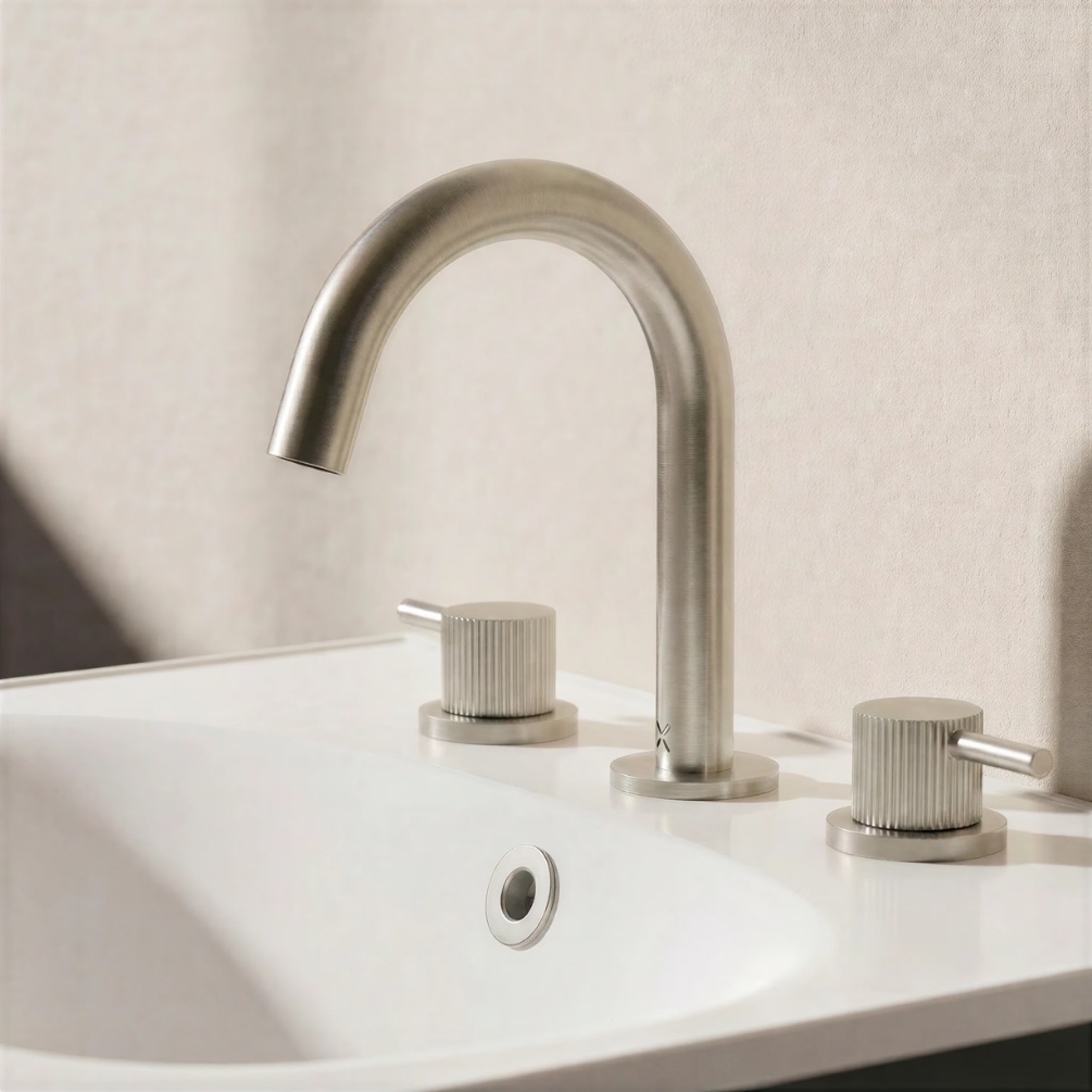 Crosswater MPRO Flute Brushed Nickel Deck Mounted Basin Mixer Tap Lifestyle